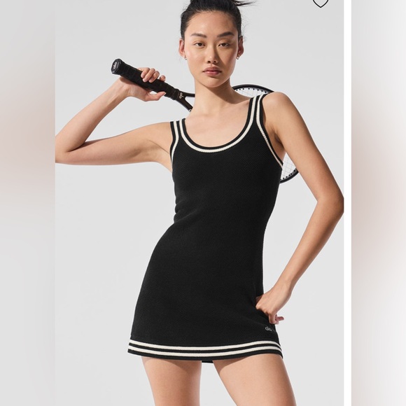 ALO Tennis Club Sweater Knit Dress in Black/Ivory size small - Picture 3 of 8